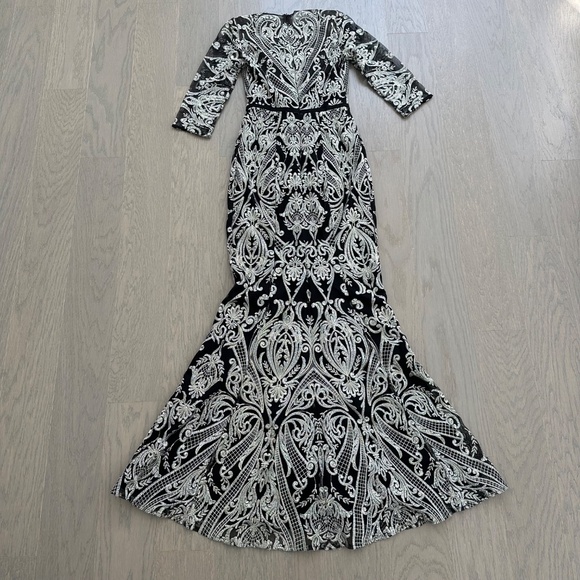 Marchesa Notte Moises Embroidered Gown Maxi Dress Gold Back Lace - Size 2 - Picture 3 of 14